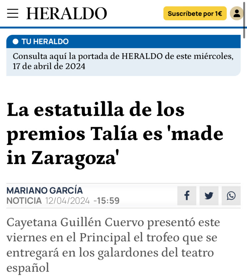 La estatuilla de los premios Talía, diseñada por Puche